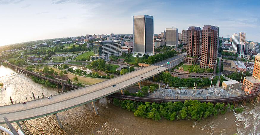 Aerial view of downtown richmond