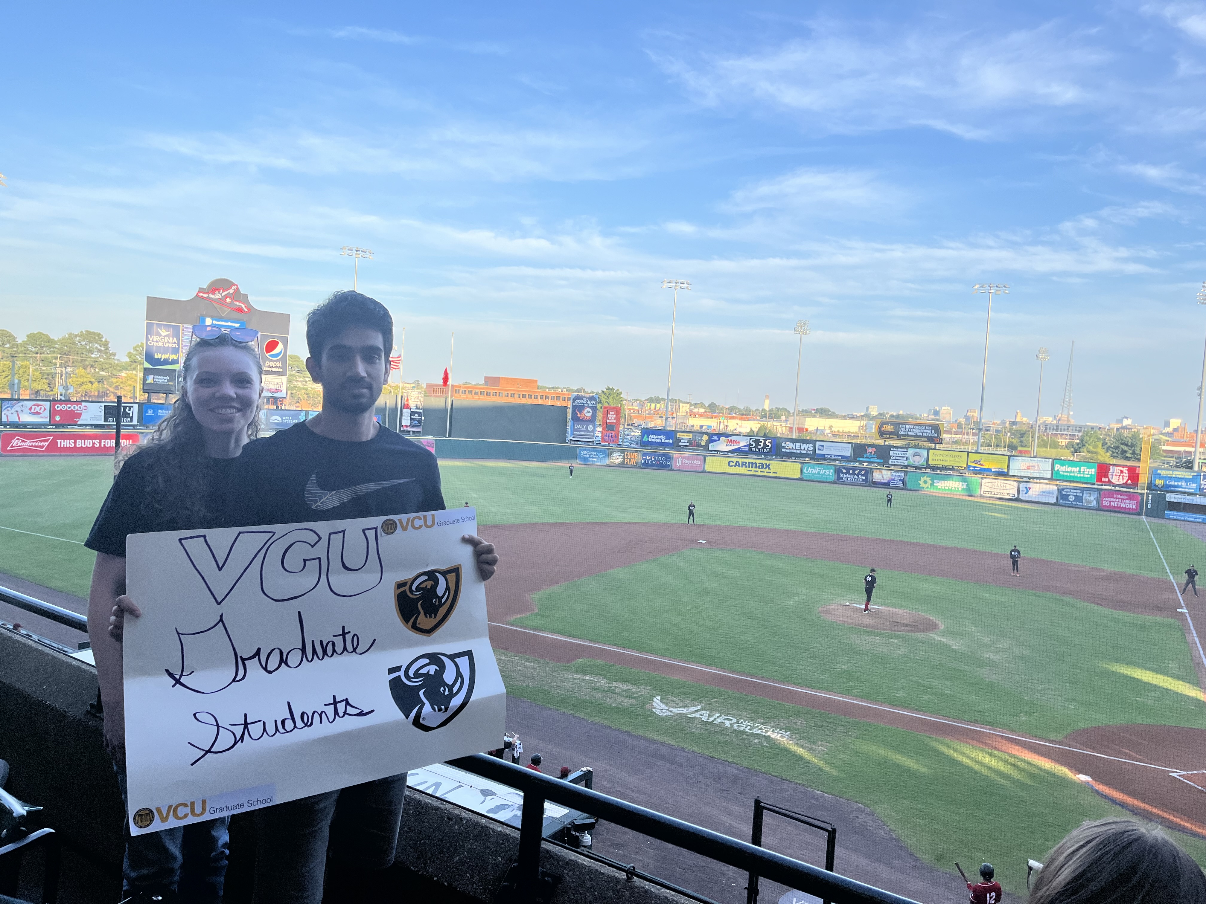 Graduate students at the Richmond Squirrel's baseball game